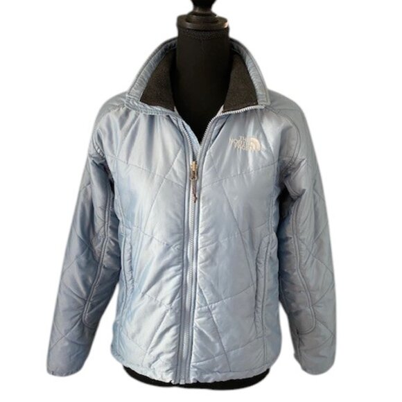 NORTH FACE Light Blue Quilted Puffer Jacket Coat Small - Picture 1 of 16